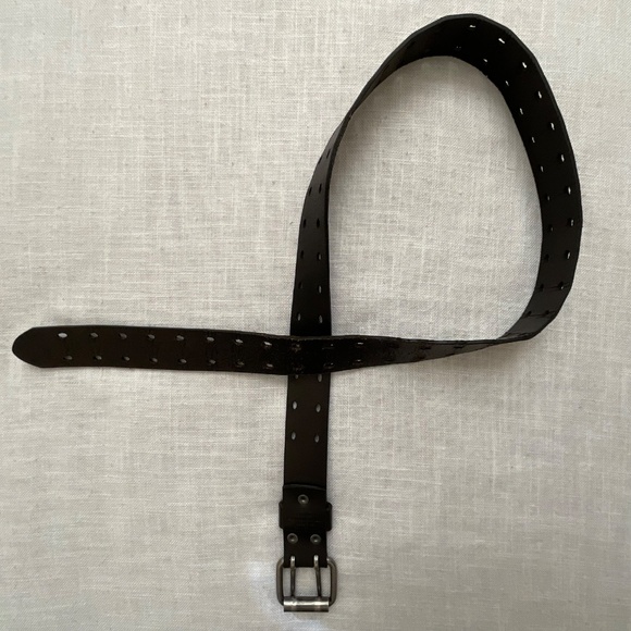 Black Genuine Leather Double Hole Prong Metal Roller Buckle Belt Size 40/100 - Picture 11 of 12